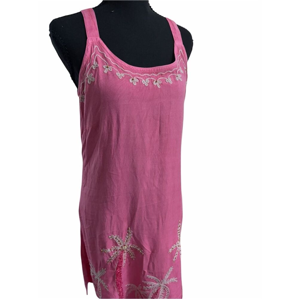 raya sun Pink Tank Top with Cream Floral Embroidery